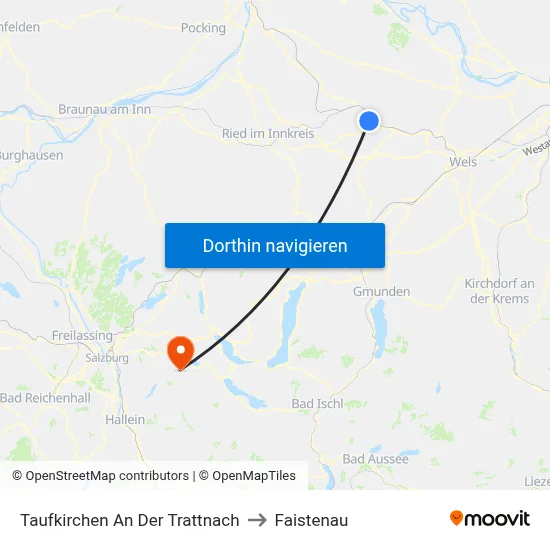 Taufkirchen An Der Trattnach to Faistenau map