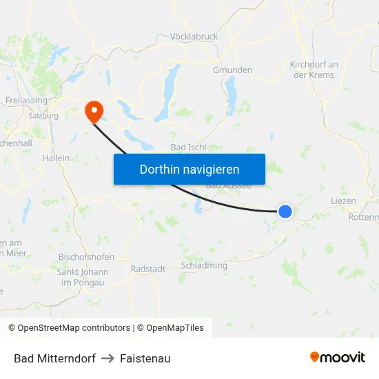 Bad Mitterndorf to Faistenau map