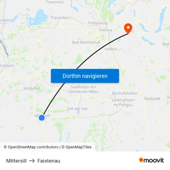 Mittersill to Faistenau map