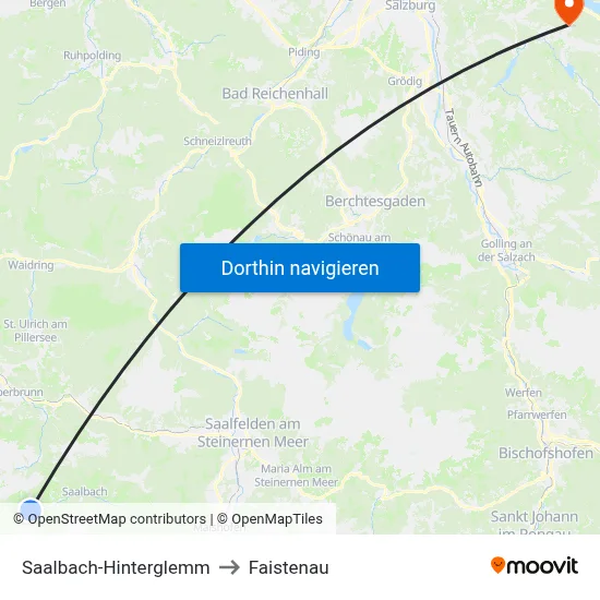 Saalbach-Hinterglemm to Faistenau map