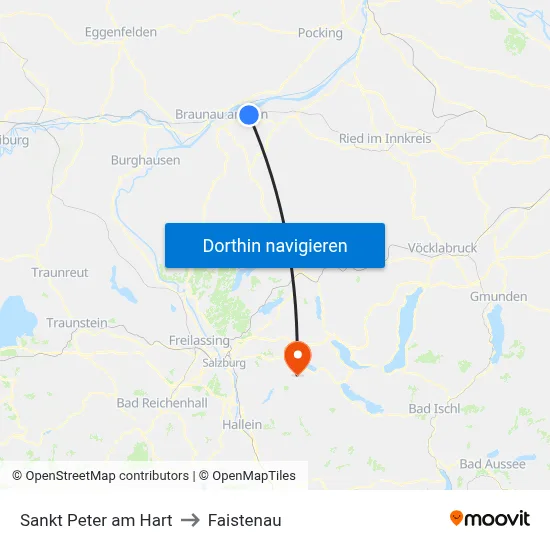 Sankt Peter am Hart to Faistenau map