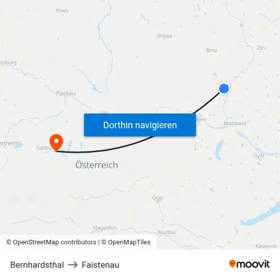 Bernhardsthal to Faistenau map