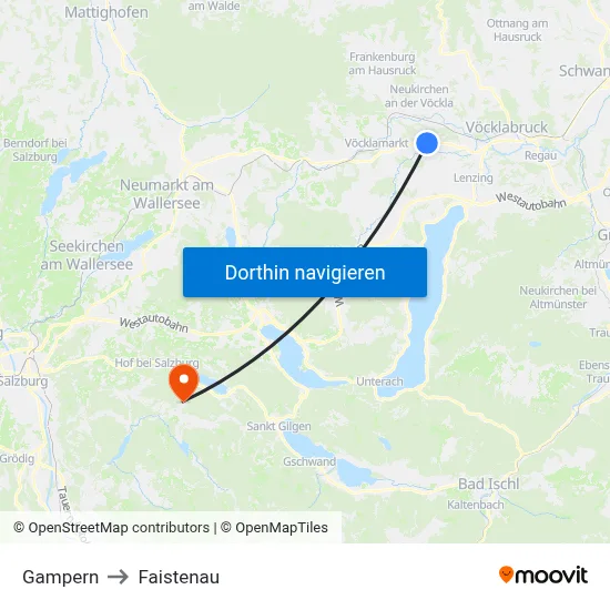 Gampern to Faistenau map