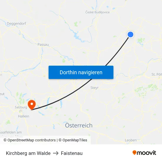 Kirchberg am Walde to Faistenau map
