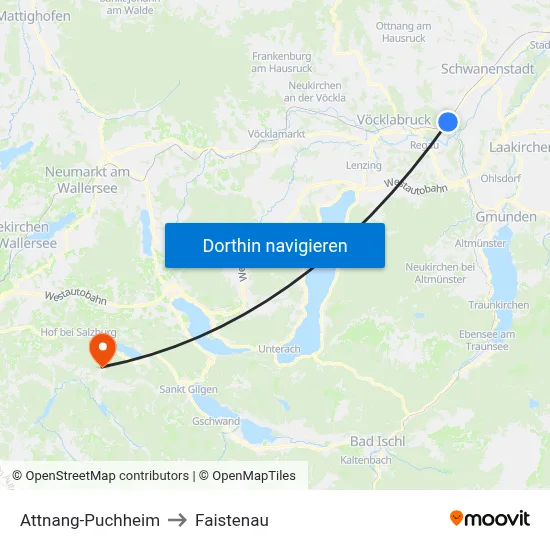 Attnang-Puchheim to Faistenau map