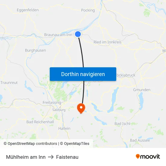 Mühlheim am Inn to Faistenau map