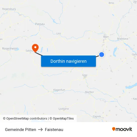 Gemeinde Pitten to Faistenau map