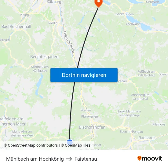 Mühlbach am Hochkönig to Faistenau map