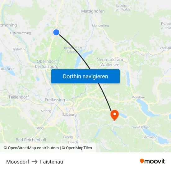Moosdorf to Faistenau map
