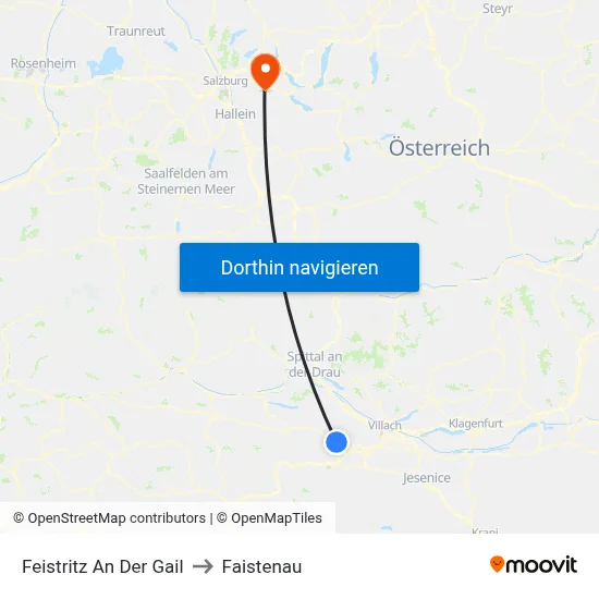 Feistritz An Der Gail to Faistenau map