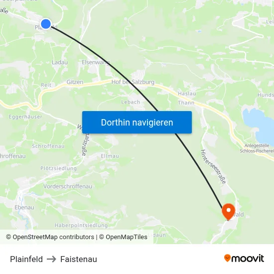 Plainfeld to Faistenau map