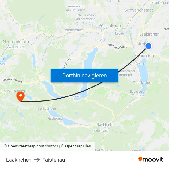 Laakirchen to Faistenau map