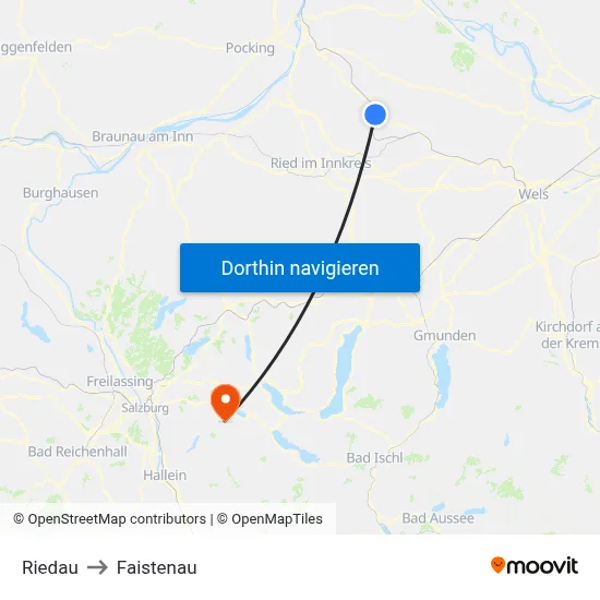 Riedau to Faistenau map