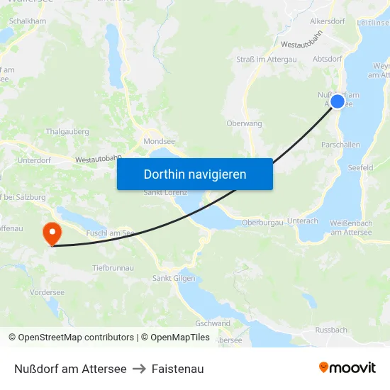 Nußdorf am Attersee to Faistenau map