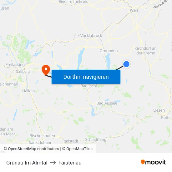 Grünau Im Almtal to Faistenau map