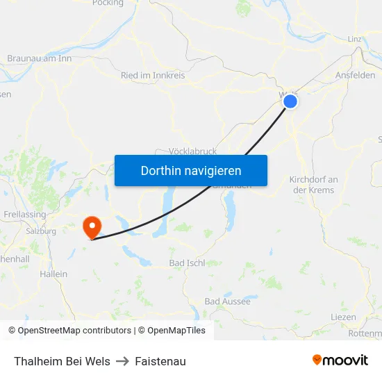 Thalheim Bei Wels to Faistenau map