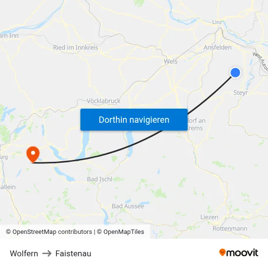Wolfern to Faistenau map