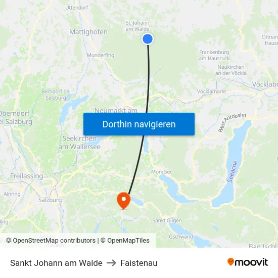 Sankt Johann am Walde to Faistenau map
