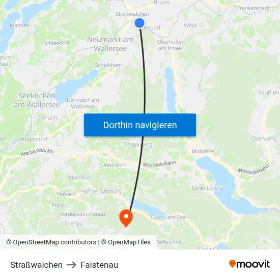Straßwalchen to Faistenau map