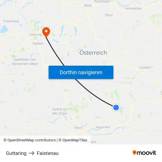 Guttaring to Faistenau map