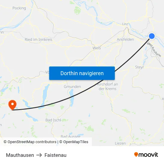 Mauthausen to Faistenau map