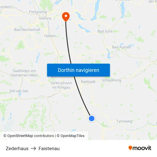 Zederhaus to Faistenau map