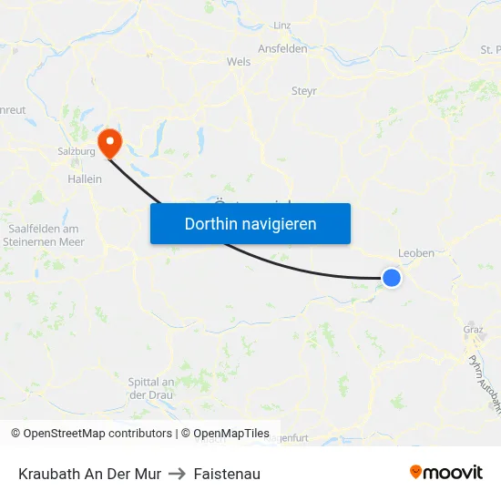 Kraubath An Der Mur to Faistenau map