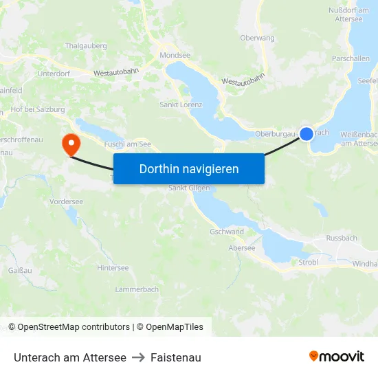 Unterach am Attersee to Faistenau map