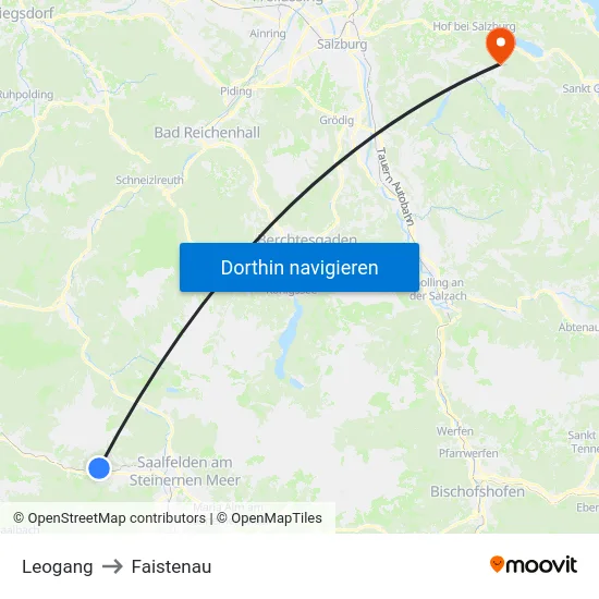 Leogang to Faistenau map