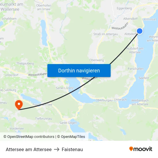 Attersee am Attersee to Faistenau map