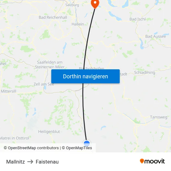 Mallnitz to Faistenau map