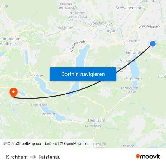Kirchham to Faistenau map