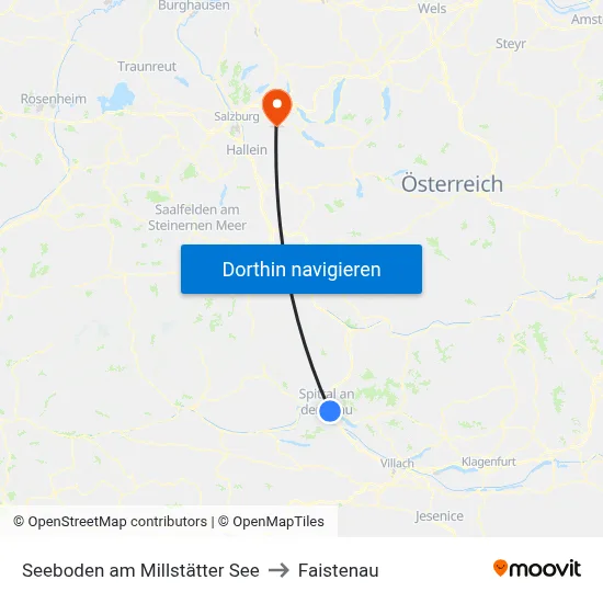 Seeboden am Millstätter See to Faistenau map