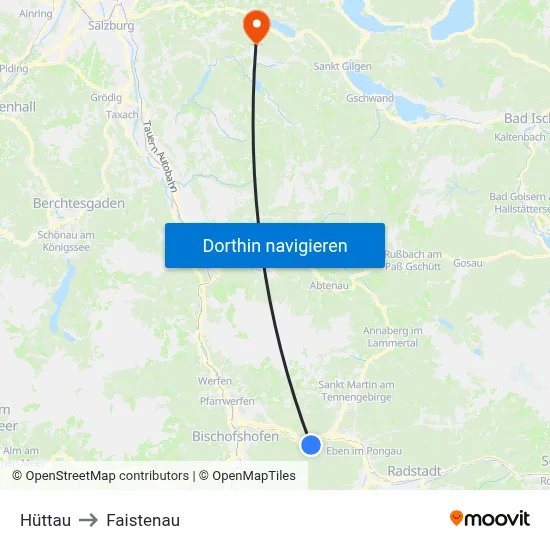 Hüttau to Faistenau map