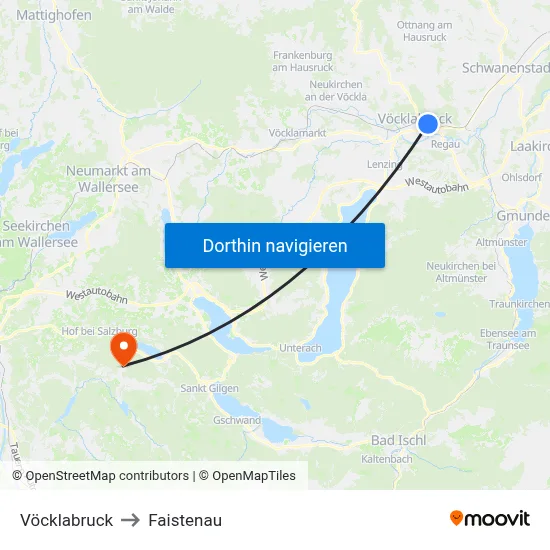 Vöcklabruck to Faistenau map
