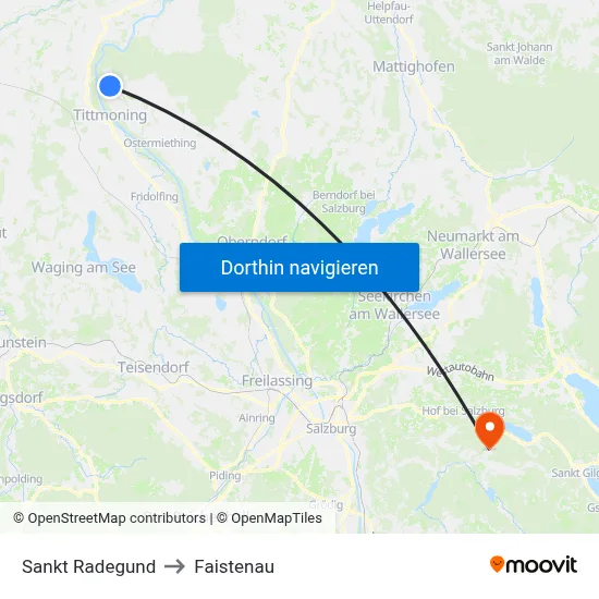 Sankt Radegund to Faistenau map