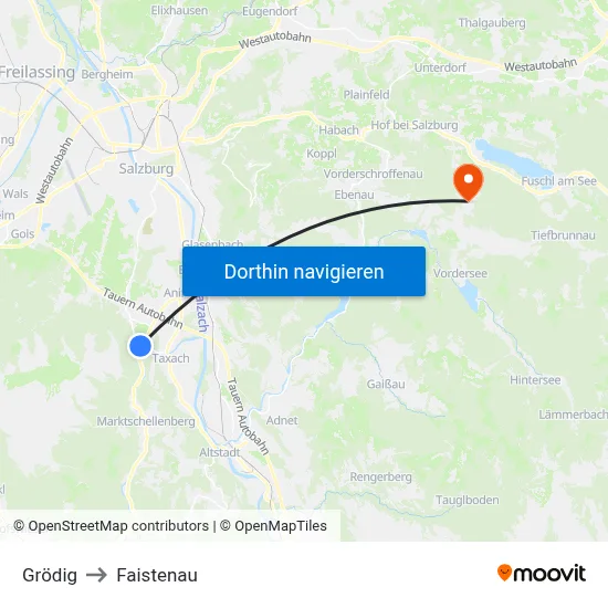 Grödig to Faistenau map