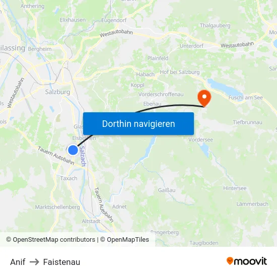 Anif to Faistenau map