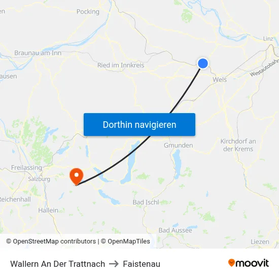 Wallern An Der Trattnach to Faistenau map