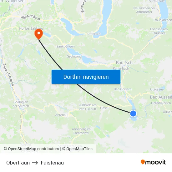Obertraun to Faistenau map