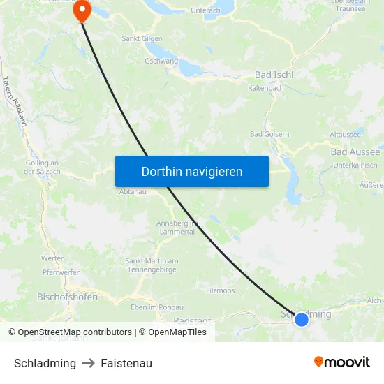 Schladming to Faistenau map