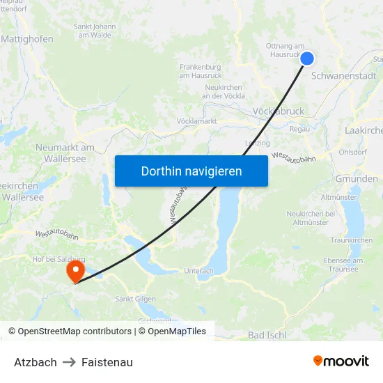 Atzbach to Faistenau map
