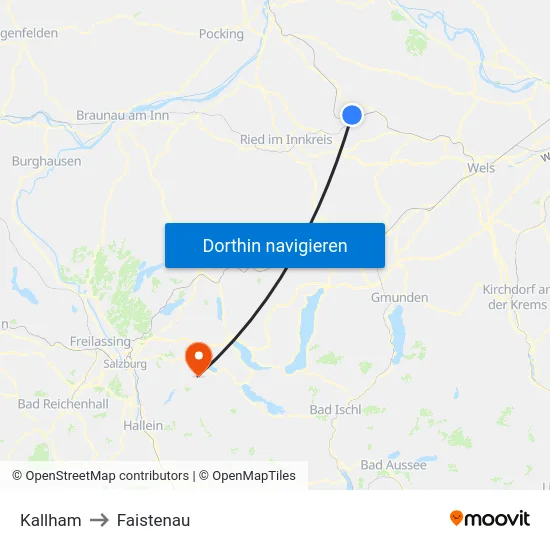 Kallham to Faistenau map