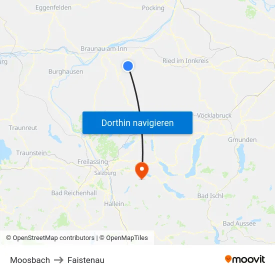 Moosbach to Faistenau map