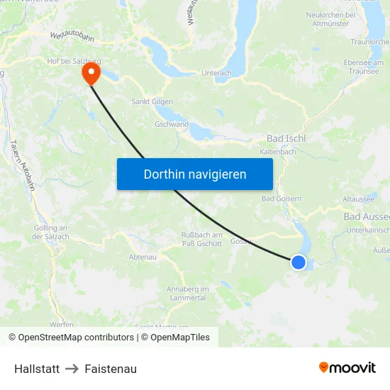 Hallstatt to Faistenau map