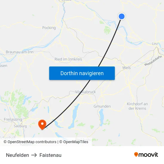 Neufelden to Faistenau map