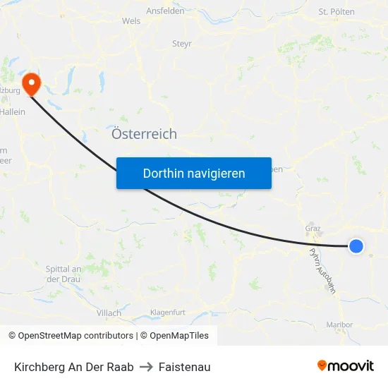 Kirchberg An Der Raab to Faistenau map