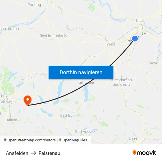 Ansfelden to Faistenau map
