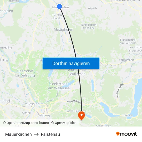 Mauerkirchen to Faistenau map