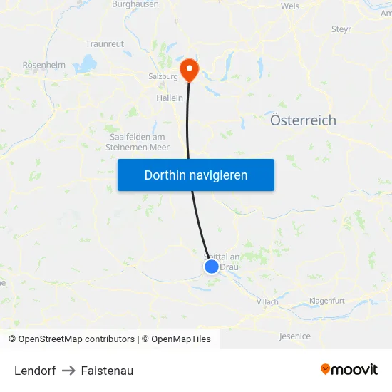 Lendorf to Faistenau map